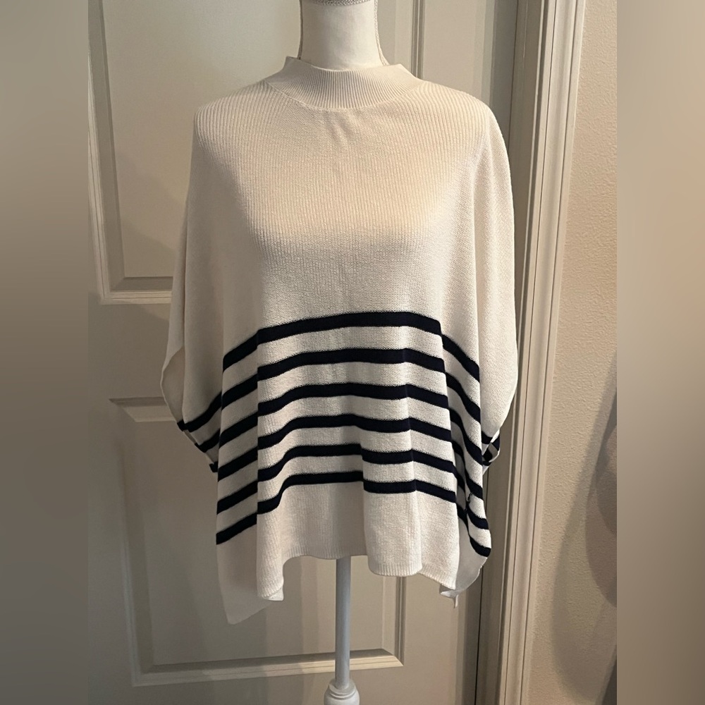 NWOT J.Crew Striped Poncho | Navy & Cream | OS